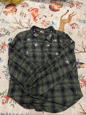 Anthropologie pilcro flannel blouse sparkly stars!